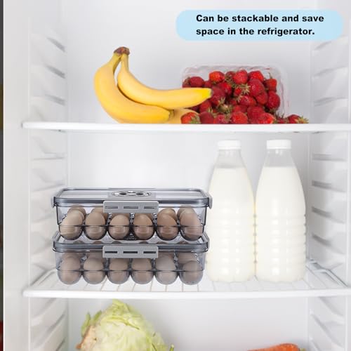 BSTKEY Egg Holder for Refrigerator, Egg Container with Time Scale, Egg Holder with Lid for Kitchen Storage, Stackable Tray for 18 Eggs - size: Hold 18 eggs