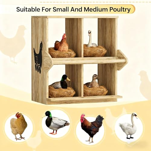 Chicken Nesting Box, 4 Compartment Wooden Nesting Boxes for Chickens with Perches, Floor/Stand/Wall Mount Large Chicken Nesting Boxes for Small & Medium Poultry - size: 4 Compartment