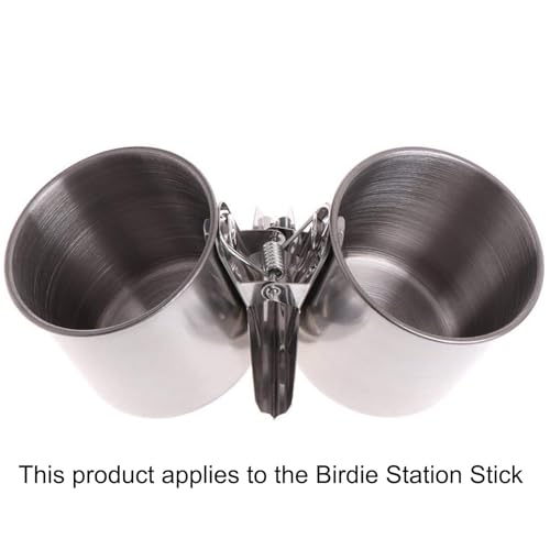 Hypeety Bird Feeding Double Cups Stainless Steel Food Water Bowls with Clip | Rust-proof stainless steel hanging bowl, bird seed feeder cups with clip, cage stand accessories, for parrot/cockatiel/conure