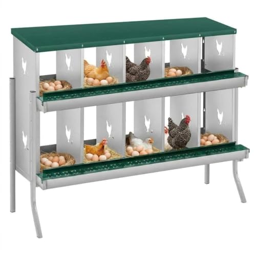 10 Compartment Chicken Nesting Box, Heavy Duty Metal Laying Box with Perch, Easy Assembly & Easy Clean for Outdoor Chicken Coop, Green - color: Green, size: 10 Compartment with legs
