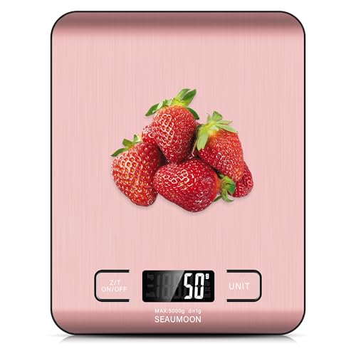 Food Scale Kitchen-Scale 11lb/5kg Food Scale for Kitchen Stainless Steel LCD Display Tare Function (g/oz/ml) for Meal Prep Coffee (Batteries Included) Pink - color: Pink