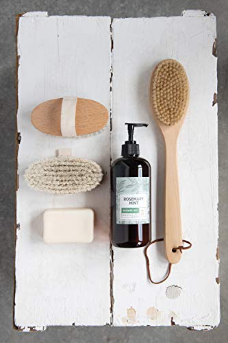 Creative Co-Op Beech Wood Bath Brush with Elastic Band & Metal Rivets