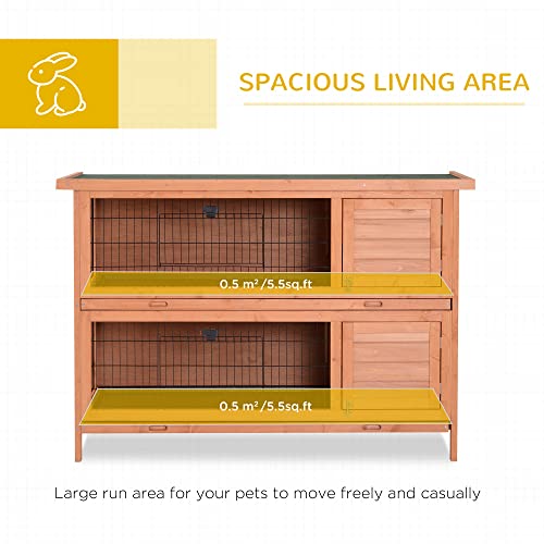 PawHut 54" 2-Story Large Rabbit Hutch Bunny Cage Wooden Pet House Small Animal Habitat with Lockable Doors, No Leak Tray and waterproof Roof for Outdoor/Indoor Orange | Wooden Pet House, Small Animal Habitat, No Leak Tray, Waterproof Roof, for Chickens Du