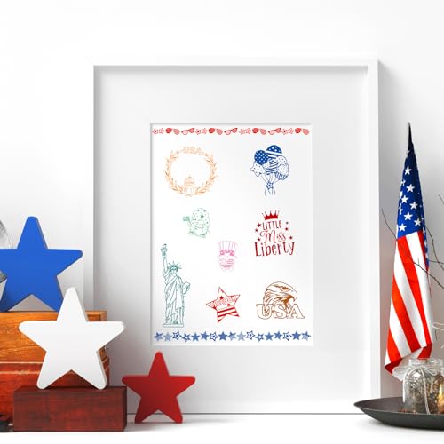 Whaline 5 Sheet 4th of July Clear Stamps Patriotic Silicone Transparent Stamps Border Stamp Cards for 250th Anniversary Independence Day Memorial Day DIY Crafts Card Making Scrapbooking Embossing - style: 4th of July