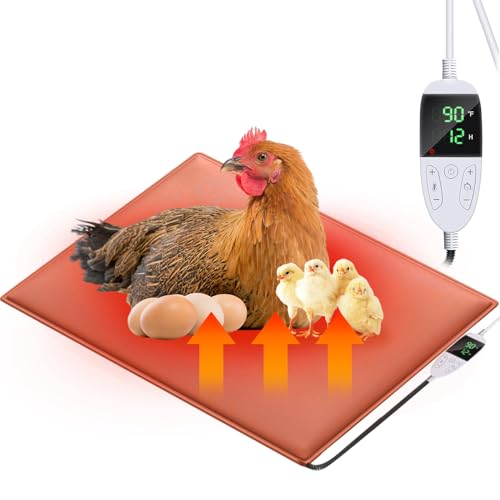 Chicken Heating Pad Baby Chicks Heater Mat Temperature and Timer Adjustable Led Display Chicken Warming Blanket Heated Mat with Anti Bite Cord Chick Brooder Heating Plate Orange 15.6" X 23.4" - size: 23.4"L x 15.6"W x 0.4"H