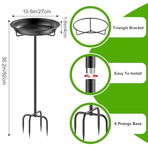 Metal Bird Bath for Outside Garden Birdbath Bowl, 36.2" Height Freestanding Bird Feeders for Outdoors with 4 Prongs Base Stake, Standing Birdfeeders for Yard Lawn Decor (Black) - color: Black