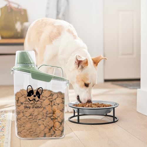 Dog Food Storage Container Airtight Portable Dog Food Container with Handled Lid and Pour Spout,Food Storage for Dog Dry Food Small Pet Food Container with Measuring Cup for Home, Travel,2.8L Green - color: GREEN-DOG