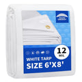 RAINDEWAY 6' X 8' White Heavy Duty Small Waterproof Poly Tarp Cover | 12 Mil Extra Thick,Finished Size,UV Resistant,Weatherproof,with Metal Grommets and Reinforced Edge - color: White, size: 6x8 Feet-Finished size