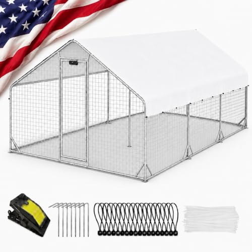 Efficraft 3-Room Chicken Coop with Hardware Cloth, Solar Light & Cover | 3-room walk-in poultry run with hardware cloth mesh, 3-mode solar light, reinforced frame, and full-coverage cover. - size: 235"L x 118"W x 78"H