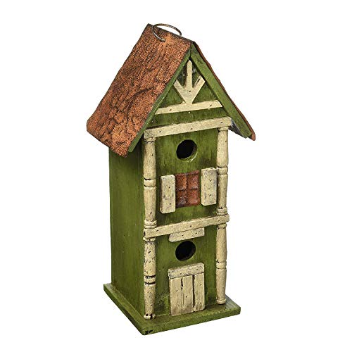 Glitzhome 12.75" H Hanging Green Two-Tiered Distressed Wooden Garden Bird House - color: 12.75"H Two-Tiered
