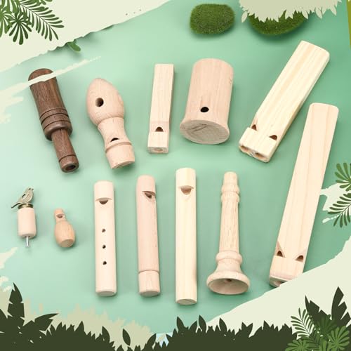 Shappy 12 Pcs Wooden Bird Call Set Handmade Bird Call Gifts for Birdwatchers, Nature Lovers, Outdoor Exploration Activities Camping Trips Realistic Sounding Whistle