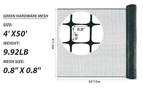 Green Plastic Garden Fence, Hardware Mesh, 4' x 50' | Reusable HDPE Fence for Landscape, Tree Guards, Balcony, Deck & Stair Railings, Poultry, Animal & Pet Barrier, Cut to Size - color: Green, size: 4' x 50'