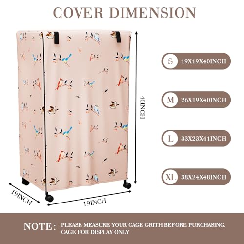 Tchvt Ultra Blackout Birdcage Cover, Max Light Blocking for Night Fright | Good Night,210D Oxford, Breathable, Machine Washable, Zipper Panel, Fits 19-38" Tall Cages,Calming Dark for Birds,Bird Design - color: Bird Designs, size: 19.0"L x 19.0"W x 40.0"H