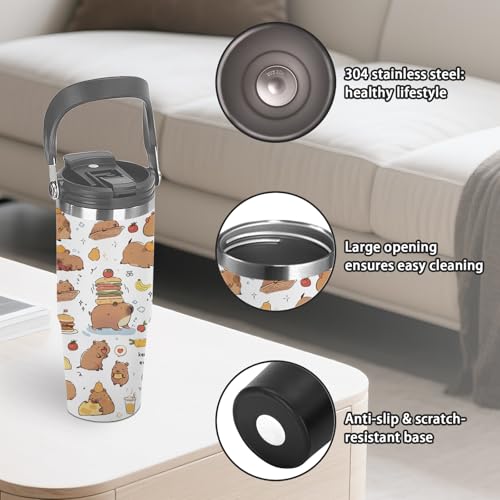 Capybara Gifts for Women - 30oz Tumbler with Straw and Handle, Capybara Stainless Steel Insulated Tumbler, Leak-proof Travel Coffee Mug for School Office - Capybaras Lovers Birthday Gift Cup(1pc) - color: Capybara1