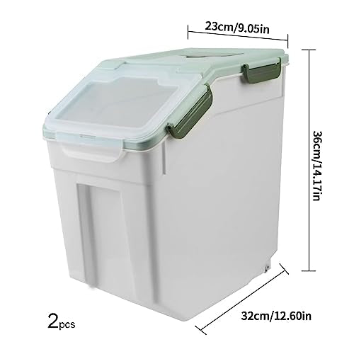 25LB Large Flour Storage Container Bin ,2 Pack Airtight Plastic with Wheels Seal Locking Lid Dispenser Organizer Storage Bin with Measuring Cup & Scoop for Flour, Rice, Grain 50LBS Total - color: Green 25LB，2Pcs