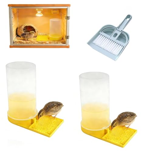 Large Capacity Quail Water Feeder with Small Cleaning Brush,Button Quail Supplies for coturnix cage,Baby Chick Water Feeder for Poultry Starter,Universal for Baby Chicks/Baby Birds(3pcs)