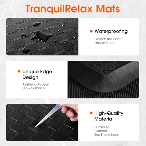 TranquilRelax 4/5 Inch Cushioned Anti Fatigue Kitchen Mats for Floor, Black | 2PCS Kitchen Rugs, Non-Slip Standing Desk Mat, Comfortable Standing Rug Set for Kitchen & Laundry, 17.3"×30"+17.3"×59" - color: Black, size: 2-Piece | 28"+59" | Extra Thick