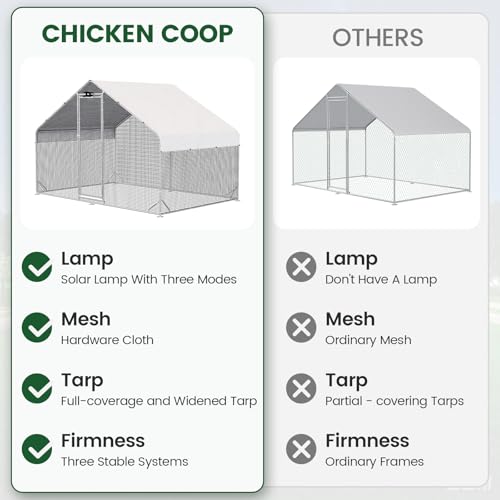 Walk in Chicken Coop with Run, Large Metal Poultry Cage for Backyard | Solar Light with 3 Modes, Waterproof & UV-Resistant Cover, Predator-Deterrent Hardware Cloth - size: 118.1"L x 78.0"W x 78.2"H