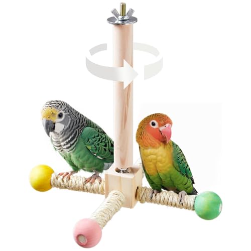 Bird Perch Toy, Kiln-Dried Wood Interactive 360° Spinning Cage Toy(S) | Exercise Wheel Parrot Toy, Enrichment Cockatiel Toy for Bird Cage, Bird Cage Accessories Perch Toy for Budgies Lovebirds - size: Small (no bells)