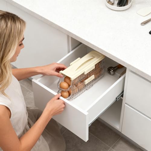 Egg Holder for Fridge, Clear, 1 Row-2 Tiers | Automatic Rolling, Stackable, Removable Inner Tray, Dispenser Organizer - size: 1 Row-2 Tiers