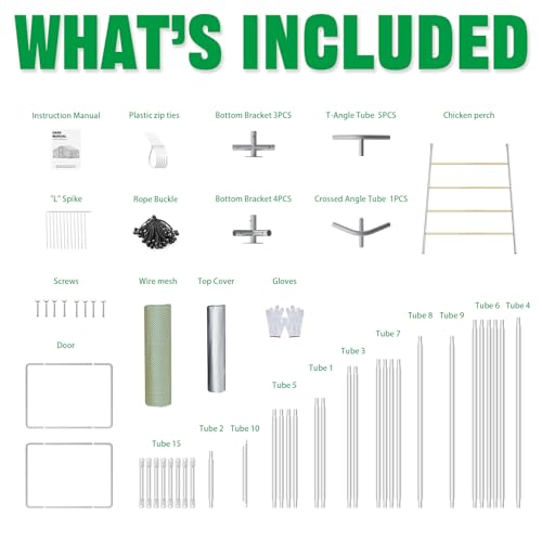 Acepic 10x6.5x6.5ft Metal Chicken Coop with Roosting Perches & Door Lock | Walk-in Poultry Cage with Waterproof & UV Resistant PE Top, Predator-Proof Hen Run for Yard, Farm, Chicken, Duck, Rabbit - size: 118.1"L x 78.7"W x 78.7"H