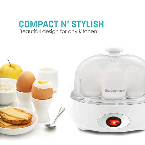 Elite Gourmet EGC322CW Easy Egg Cooker, 7-Egg, BPA-Free, Classic White | Cooks soft, medium, or hard-boiled eggs with auto shut-off - electric operation - includes measuring cup - color: Classic White, size: 7 Egg
