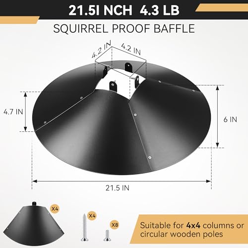 Qualirey 21.5" Metal Squirrel Proof Baffle, for 4 x 4 Posts,Black,1 Pack | Wrap Around Guard for Bird Feeder Pole to Deter Squirrels - color: Black