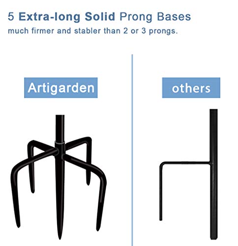 92 Inch Outdoor Shepherd Hooks with 5 Pronger Base (2 Packs), Adjustable Heavy Duty Garden Hanging Stand Holder for Bird Feeders Lanterns Planter Hanger, Matte Black