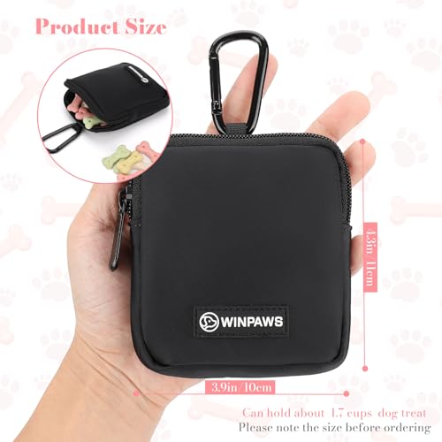 Dog Treat Pouch with Training Clicker,Waterproof Nylon Fabric Poop Bag Holders for Leashes,Hands Free Small Dog Walking Bag with Carabiner, Pet Puppy Training Walking Essentials (Black) - color: Black