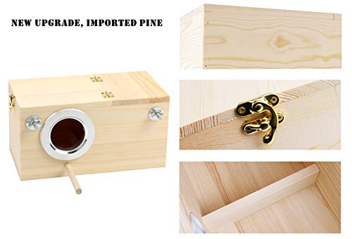 Pine Wood Parakeet Nest Box Bird House Budgie Breeding Mating Box for Lovebirds Cockatiel Parrotlets (M) - size: M