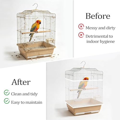 Bird Cage Cover, Circumference 40-68 inches Bird Cage Seed Catcher, White Bird Cage Net Cover, Adjustable Bird Cage Netting for Parrot Enclosures, Round Square Cages
