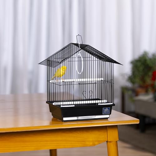 Prevue Pet Parakeet Manor Bird Cage with Handle - Versatile Carrier for Home or Travel, Small Bird Accessories, Easy Storage, Ideal for Canaries, Budgies, Finches, Parakeets, and More - Black | Versatile Carrier for Home or Travel, Small Bird Accessories,