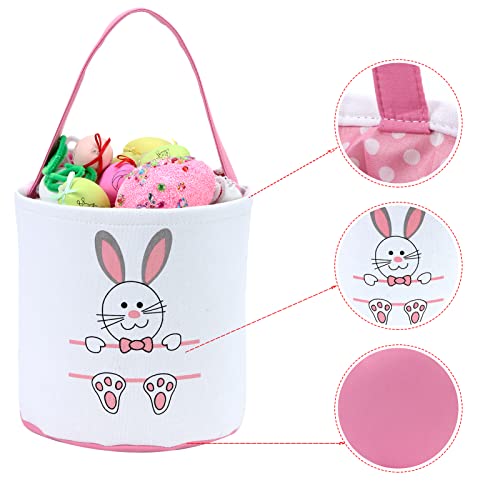 XinblueCo Baseball Basket Easter Baskets for Canvas Easter Egg Hunt Baskets - color: Pink Bunny