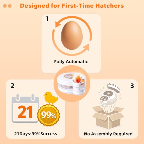 Egg Incubator for Hatching Eggs: Automatic Turner ±1°F Temperature | Auto Humidity Control - 21-Day Stable Hatching for Chickens - 12-18 Eggs Per Batch - No Assembly