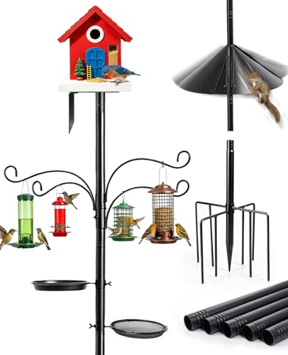 Bird Feeder Pole - 92 Inch Heavy Duty Birdhouse Stand with Squirrel Proof Baffle for Outdoor, Adjustable Bird Feeding Station with Multi Shepherds Hooks Mental Trays for Garden Attracting Wild Birds - color: Black 9-Claw Base