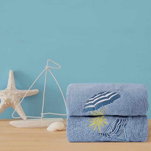 SmoothNovelty 2 Pcs Beach Chair Hand Towels for Bathroom Decor 14x29 Inch | Embroidered Bathroom Hand Towels, 100% Cotton, Soft Absorbent, Summer Beach Coastal Theme Bathroom Kitchen Decor - style: Classic Beach Chair