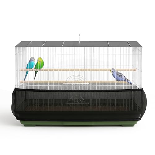 Universal Bird Cage Seed Catcher Universal Mesh Skirt Cover Stretchy Small Animal Cages Cover Pet Removable Durable Protector (Black, Medium) - color: Black, size: Medium