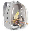 Bird Traval Carrier Cage, Multi Vent Holes Clear Space Capsule Astronaut Backpack to Carry Parakeet Cockatiel Parrot with Metal Tray Wood Perch, Vet Transport Book Bag - color: Grey