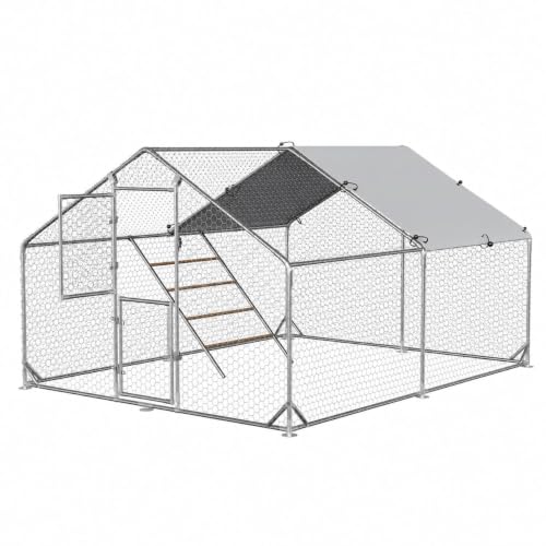 4ever2buy Metal Chicken Coop Run with Climbing Ladder 10x13 FT | Walk-in Chicken Run Pen Poultry Cage, Chicken Coop with Water-Resistant Anti-UV Cover, Large Chicken Coop for 12-15 Chickens