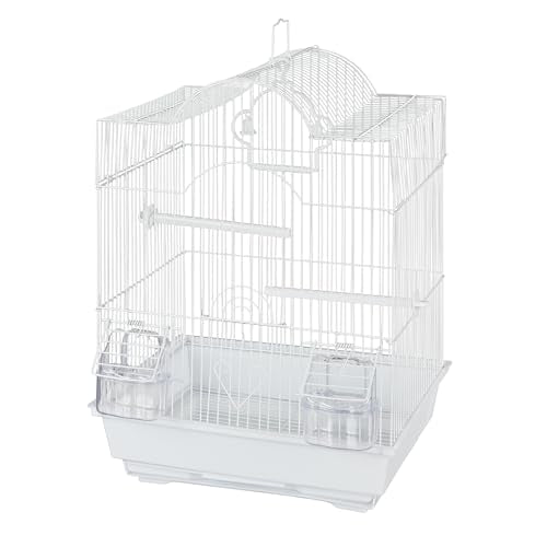 PENN-PLAX Small Bird Starter Kit with Birdcage and Accessories – Great for Parakeets, Lovebirds, Parrotlets, Finches, Canaries, and More – Arch Style Cage – White
