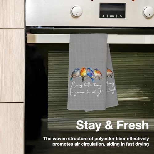 Every Little Thing is Gonna Be Alright Kitchen Towels 16x24 Inch, Sparrow Bird Gifts for Bird Lovers Women, Inspirational Quotes Tea Hand Towels(Gray) - color: Gray