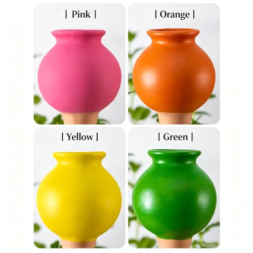 4PCS Terracotta Self Watering Spikes, Globes Shaped Watering Planter Insert | Automatic Plant Waterer Outdoor&Indoor Use, Vacation Clay Watering Devices System, Slow Release Self Watering Planter Insert - color: Small Bottle Necks Set (Pack of 4)