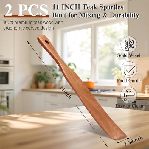 2Pcs Skinny Spurtle for Sourdough Starter, Sour Dough Tool, Wooden Spurtles | Reaching Bottom of Jars, Dough Whisk, Stirring, Mixing, Wood Spurtles, Kitchen Tools for Cookware, Gift for Sourdough Lovers - size: Skinny Spurtles