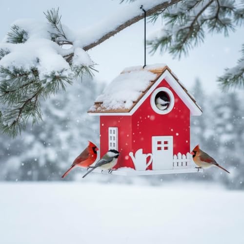 2026 Vinyl Water Proof Bird House for Outside, Shingle Roof Bluebird House Nesting Box, Squirrel Proof Hanging Birdhouse, 5 Years Weatherable for Outdoor Decoration,Bird Box for Pole (Red) - color: Red garden cottage