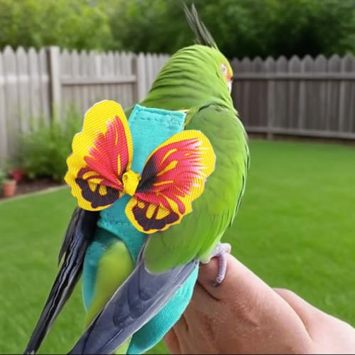 Pet Bird Diaper Harness Adjustable Parrot Harness and Leash Set Cockatiel Flight Suit with 60 Inch Leash Bow Tie Bird Flying Clothes for Conures Cockatoos Cockatiel Pigeon(Yellow, Medium) - color: Yellow, size: Medium