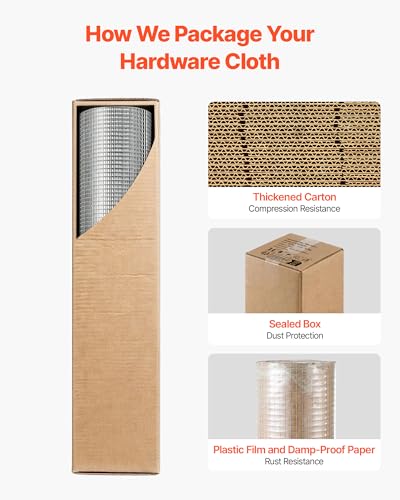 VEVOR Hardware Cloth, 1/2 inch 60 inch x 50 ft 19 Gauge Chicken Wire Fence, Hot-Dip Galvanized After Welding Metal Wire Mesh Roll, Garden Plant Welded Fencing Roll Supports Poultry Netting Cage Fence - size: 1/2 inch 60 inch x 50 ft