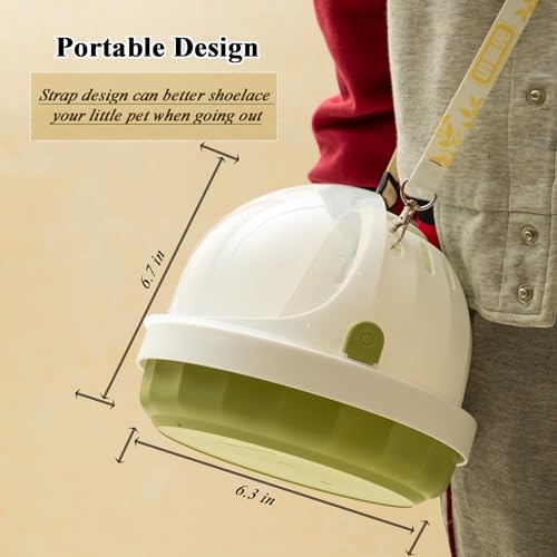 Portable Pet Travel Carrier with Water Bottle, Safety Lock, 6.3 inch Diameter, White and Green, Small Animal Transport Case for Hamster, Turtle, Bird