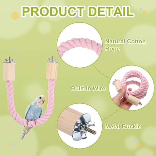 Bird Rope Perch Swing, Stand Rope Perch Standing Pole Accessory Climbing Swing Paw Grinding 15 Inch, (Pink) Intended for Parrot/Parakeet/Budgies/Cockatiels/Lovebirds - color: Pink, size: 15 Inch