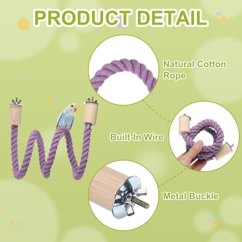 Bird Rope Perch Swing, Stand Rope Perch Standing Pole Accessory Climbing Swing Paw Grinding 39 Inch, (Purple) Intended for Parrot/Parakeet/Budgies/Cockatiels/Lovebirds - color: Purple, size: 39 Inch