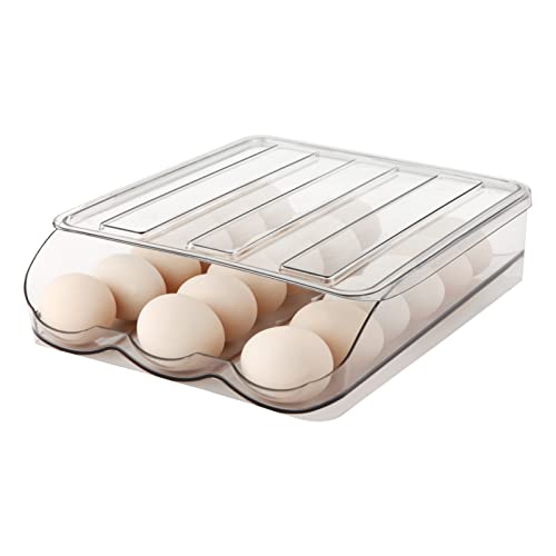 MesRosa Egg Holder for Fridge, Automatic Rolling Container Storage 18 Eggs | Clear Large Capacity Egg Organizer for Refrigerator with Lid, Stackable Dispenser, Tray & Bin, Saving Space -1 Layer - size: 1 Layers Holder 18 Eggs
